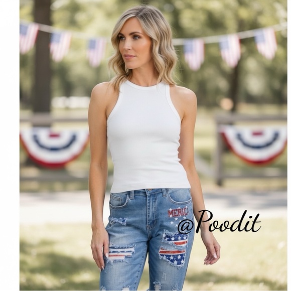 TRES CHIC patriotic distressed denim blend biker shorts S M L - Picture 3 of 11